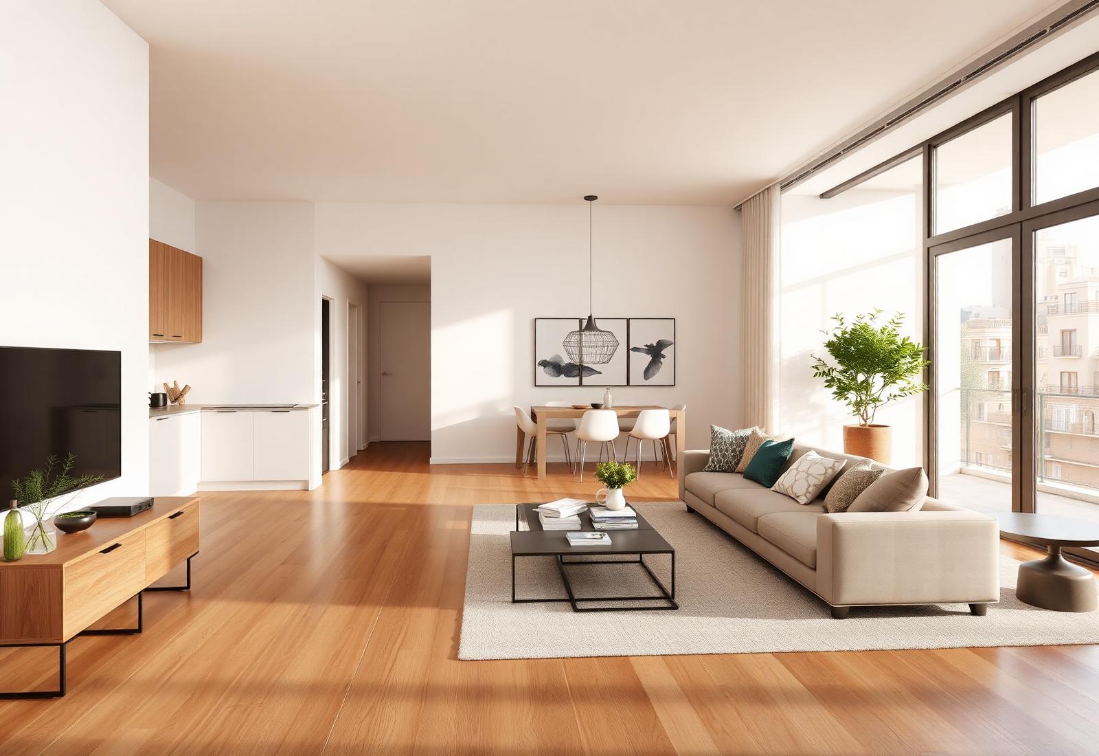 Salón y cocina reformados en un piso de Barcelona — imagen ilustrativa